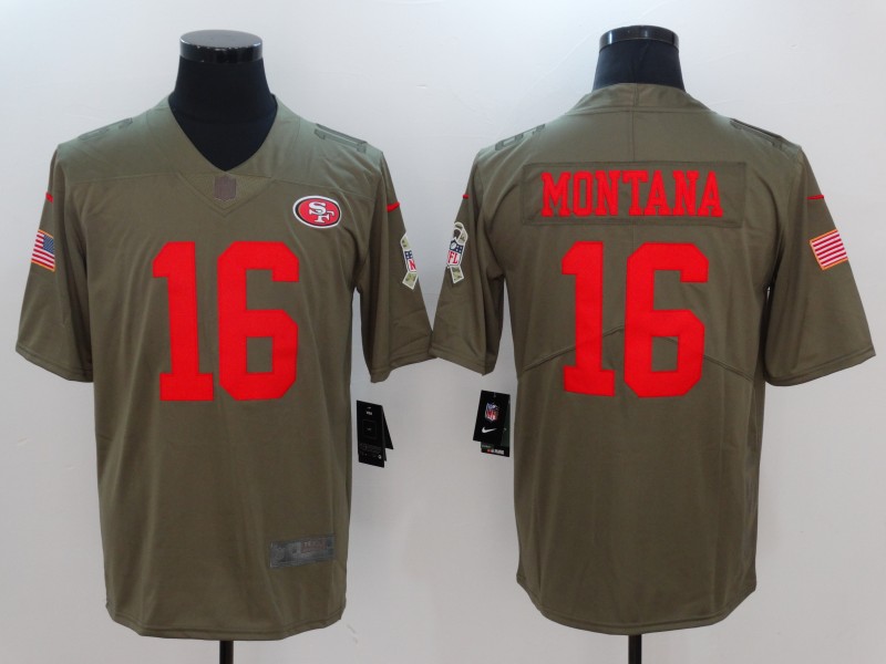 Men San Francisco 49ers #16 Montana Nike Olive Salute To Service Limited NFL Jerseys->carolina panthers->NFL Jersey